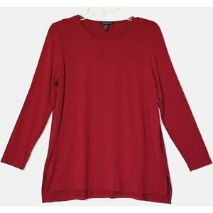 New Eileen Fisher Red Viscose Jersey Long Sleeve Stretch Tunic Top